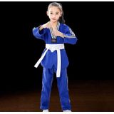 Kind Volwassen Katoen Mannen En Vrouwen Taekwondo Kleding Training Uniformen  Maat: 130 (Plus Bar Blauw)