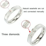 Three Diamonds Color Shell Diamond Ring Titanium Steel Gold-Plated Couple Ring  Size: 5 US Size(Rose Gold)