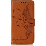 Feather patroon Litchi textuur horizontale Flip lederen draagtas met portemonnee & houder & kaartsleuven voor Galaxy J6 (2018) (bruin)