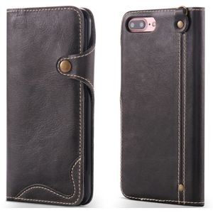 Voor iPhone 7 Plus / 8 Plus Denior Oil Wax Cowhide Magnetic Button Horizontal Flip Leather Case with Card Slots & Wallet(Black)