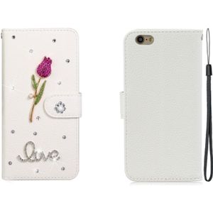 Voor iPhone 6 / iPhone 6s Horizontale Flip Solid Color Steentjes Lederen case met kaartslot & portemonnee & houder(Rose)