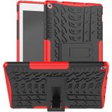 For Amazon Kindle Fire HD 10 2019 Tire Texture TPU + PC Shockproof Case with Holder(Red)