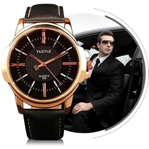 358 YAZOLE mannen mode Business Waterproof leer Band Quartz Wrist Watch(Black)