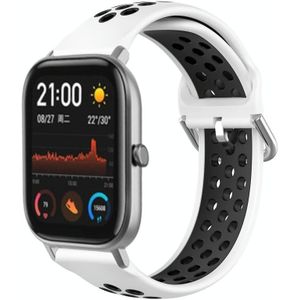 Voor Amazfit GTS 20 mm geperforeerde ademende sport siliconen horlogeband (wit + zwart)