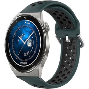 Voor Huawei Watch GT3 Pro 46 mm 22 mm geperforeerde ademende sport siliconen horlogeband (olijfgroen + zwart)