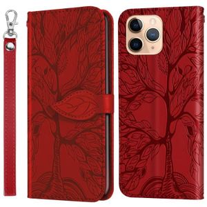 Life of Tree Embossing Patroon Horizontaal Flip Lederen Hoesje met Houder & Card Slot & Wallet & Photo Frame & Lanyard Voor iPhone 11 Pro Max(Rood)