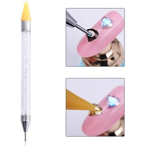 Kristal puntjes punt Pen witte Wax RVS dubbele boorkop Nail Art gereedschap Pen ankerpunt boor Manicure