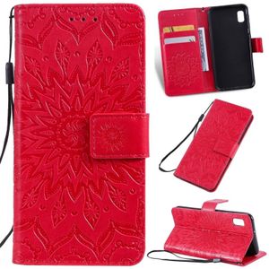 Gedrukt afdrukken zonnebloem patroon horizontale Flip PU lederen case voor Galaxy A10e  met houder & kaartsleuven & portemonnee & Lanyard (rood)