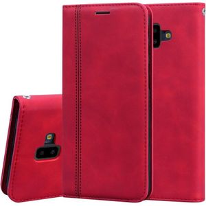 Voor Samsung Galaxy J6 Plus (2018) Frosted Business Magnetic Horizontal Flip PU Leather Case met Holder & Card Slot & Lanyard(Red)