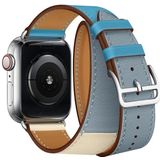 Twee kleur dubbele lus lederen polsband horlogebandje voor Apple horloge serie 3 & 2 & 1 38 mm  kleur: grijs blauw + roze wit + Ice Blue