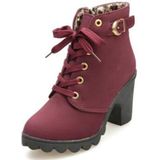 Fashion Square High Heels Solid Color Sneakers Women Snow Boots  Shoe Size:36(Red Wine)