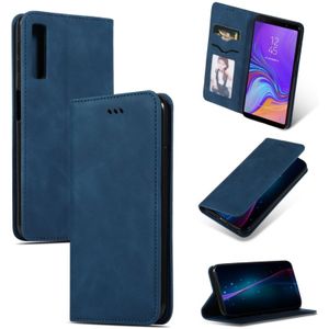 Retro huid voelen Business magnetische horizontale Flip lederen case voor Samsung Galaxy A7 2018 (marineblauw)