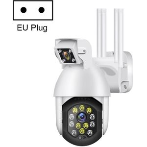 QX41 1080P 2.0MP Dual Lens IP66 Waterdichte Panoramische PTZ WIFI Camera  Ondersteuning Dag en Nacht Full Color & Tweerichtings voice intercom & Slim alarm & Video afspelen & 128GB TF-kaart  EU-stekker