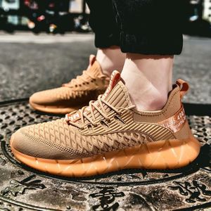 Men Lightweight Breathable Mesh Sneakers Flying Woven Casual Running Shoes  Size: 42(Terracotta Colour)