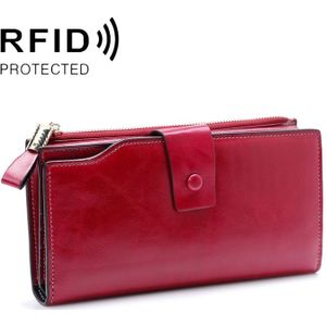 8236 antimagnetische RFID multifunctionele olie Wax lederen dame portemonnee grote-capaciteit portemonnee (rood)