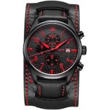 Ochstin 7227 Multifunctioneel zakelijk lederen polspols waterdicht quartz horloge (rood + zwart)