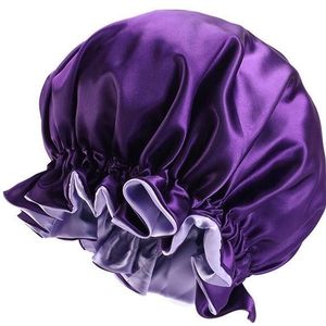 3 PCS TJM-443A Double-Layer Satin Big Lace Night Hat Round Hat Chemotherapie Hat  Size: One Size Adjustable (Purple)