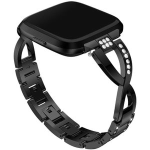 X-vormige Diamond-bezaaid massief roestvrijstalen polsband horlogeband voor Fitbit versa Lite (zwart)