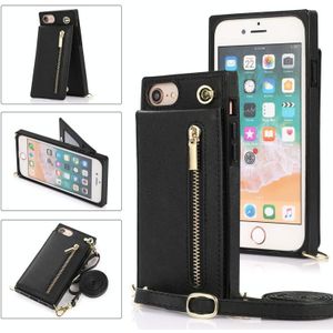 Cross-body rits vierkante TPU + PU achterkant case met houder & kaart slots & portemonnee & riem voor iPhone SE 2020 / 8/7