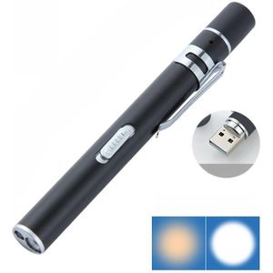 Zaklamp Pupil Pen Licht Geel Wit Dual Light Source Dental Light LED Roestvrijstalen Ochtend Inspectie Licht (Zwart)