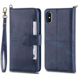 Voor iPhone X / XS multifunctioneel afneembaar horizontaal horizontaal lederen hoesje met kaartsleuven & houder & portemonnee & fotoframe(blauw)