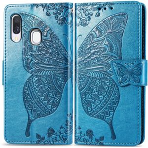 Butterfly Love bloemen relif horizontale Flip lederen case voor Galaxy A40  met houder & kaartsleuven & portemonnee & Lanyard (blauw)