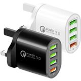 QC-04 QC3.0 + 3 x USB2.0 Multi-poorten oplader met 3A USB tot 8-PIN-gegevenskabel  Britse plug