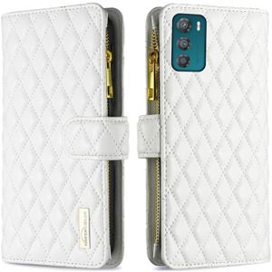 For Motorola Moto G42 4G Diamond Lattice Zipper Wallet Leather Flip Phone Case(White)