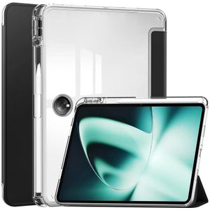 Voor OnePlus Pad 3-voudig Clear Back Cover Leather Smart Tablet Case(Black)