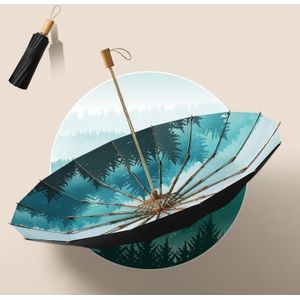 Retro Tri-Fold Houten Handvat 16-Bone Opvouwbare Zonnescherm Parasol (Yunchun Tree)