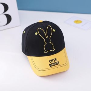 C0477 Cartoon Long-Eared Rabbit Pattern Baby Baseball Hat Children Peaked Cap  Grootte: 50cm verstelbaar (Black Top Yellow Brim)