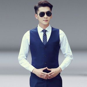 Mannen Vest Slim Koreaanse werkkleding Pak Vest Groomsmen Professional Wear Men Vest  Maat: S (Navy blue)