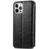 Blooming Mandala Embossed Pattern Magnetic Horizontal Flip Leather Case with Holder & Card Slots & Wallet For iPhone 12 Pro Max(Black)