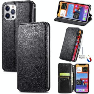 Blooming Mandala Embossed Pattern Magnetic Horizontal Flip Leather Case with Holder & Card Slots & Wallet For iPhone 12 Pro Max(Black)