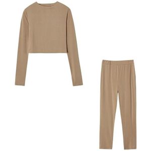 Herfst Winter Solid Color Slim Fit Lange mouwen Sweatshirt + Broek Pak voor Dames (Kleur: Khaki Maat: L)
