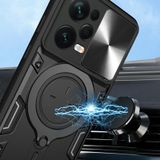 Voor Xiaomi Redmi Note 12 Pro 5G CD Textuur Sliding Camshield Magnetische Houder Telefoon Case(Blauw)