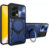 Voor Xiaomi Redmi Note 12 Pro 5G CD Textuur Sliding Camshield Magnetische Houder Telefoon Case(Blauw)