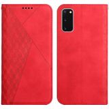 For Samsung Galaxy S20 Diamond Pattern Splicing Skin Feel Magnetic Horizontal Flip Leather Case with Card Slots & Holder & Wallet(Red)