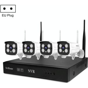 SriHome NVS001 1080P 4-kanaals NVR Kit Draadloos beveiligingscamerasysteem  ondersteuning humanode detectie / bewegingsdetectie / tweerichtingsaudio / nachtzicht  EU-stekker