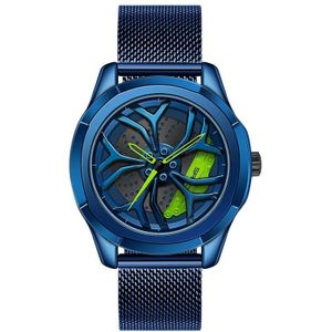 SANDA 1065 3D-uitgehold wiel niet-roteerbaar wijzerplaat Quartz horloge voor mannen  stijl: Mesh riem