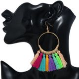 Klosje oorbellen voor vrouwen etnische grote drop oorbellen Bohemen mode-sieraden trendy katoen touw Fringe lange Dangle Oorbellen (rode kleur)