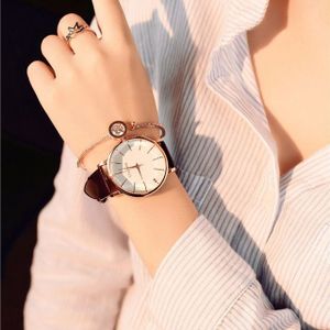 Ulzzang eenvoudige waterdichte grote Dial horloge voor vrouwen (bruin wit)