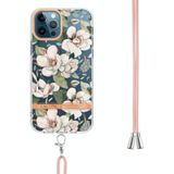 Flowers Series TPU-telefoonhoesje met Lanyard voor iPhone 12 Pro Max (Green Gardenia)