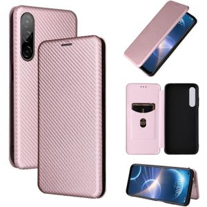 For HTC Desire 22 Pro Carbon Fiber Texture Magnetic Flip Leather Phone Case(Pink)