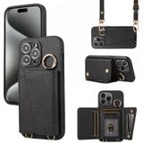 Voor iPhone 15 Pro Crossbody Ring portemonnee lederen achterkant telefoonhoesje