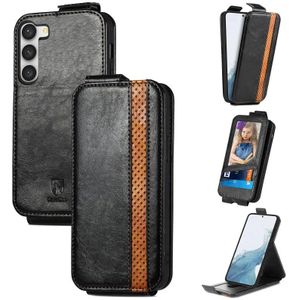Voor Samsung Galaxy S23 Ultra 5G Splicing Wallet Kaarthouder Verticale Flip Lederen Telefoon Case (Zwart)