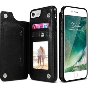 Retro PU lederen case multi kaarthouders telefoon gevallen voor iPhone 6 6s 7 8 plus 5S SE  iPhone X XS Max XR  Samsung S7 S8 S9 S10 voor iPhone 6 6S plus (zwart)