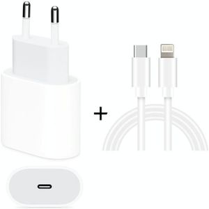 2 in 1 PD 20W Single USB-C / Type-C Port Travel Charger + 3A PD3.0 USB-C / Type-C naar 8 Pin Fast Charge Data Cable Set  Kabellengte: 2 m  EU-stekker