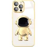 Voor iPhone 14 Pro Max Galvaniseren PC Astronaut Houder Telefoon Case met Lens Film (Goud)
