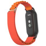 Voor Xiaomi Mi Band 8 metalen plug lus nylon horlogeband (zwart + oranje)